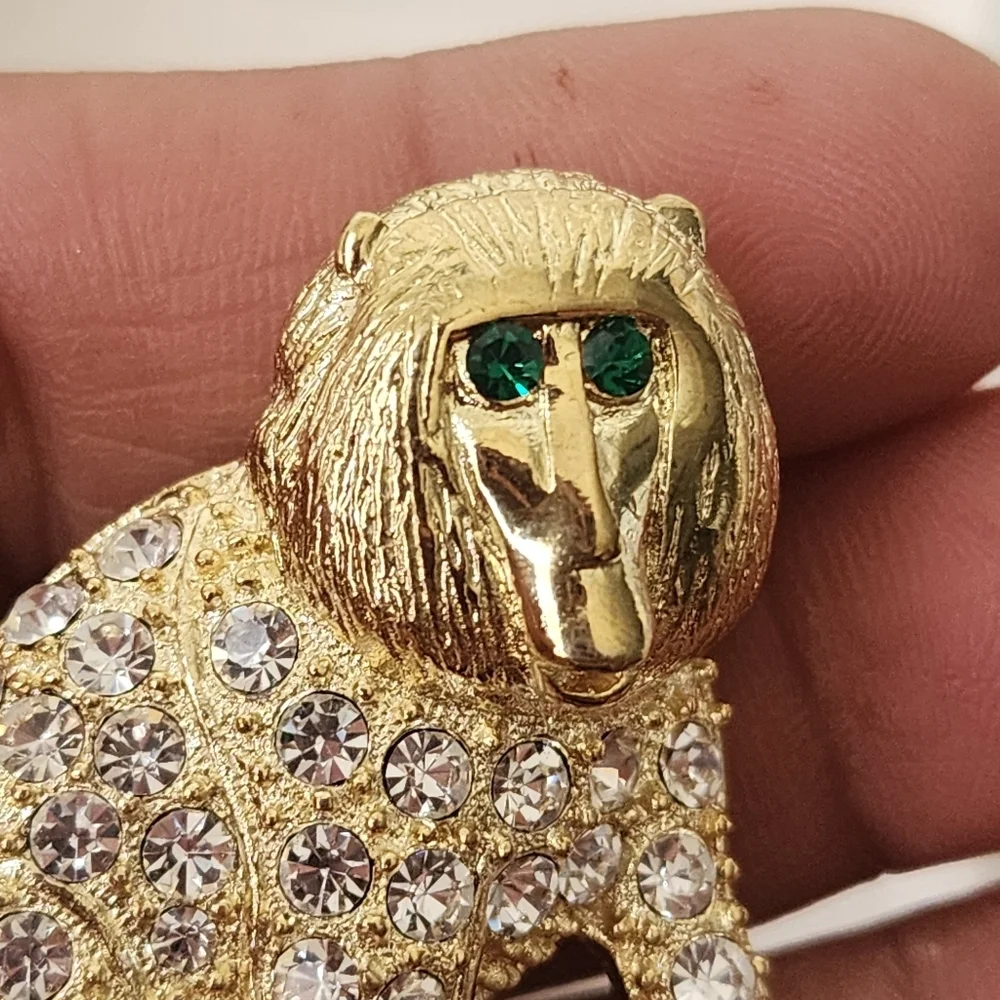 Gold and Crystal Monkey Brooch Pin